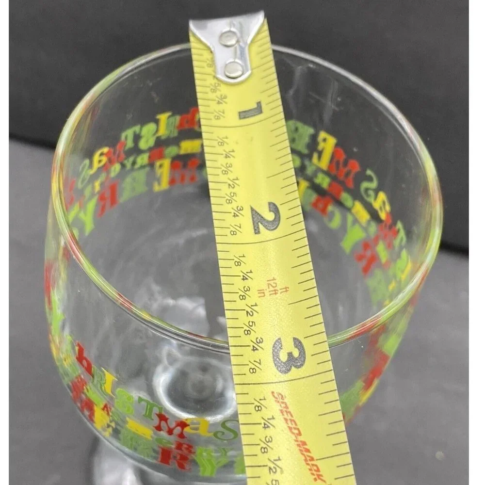 VTG Y2K Merry Christmas Libbey Wine Glasses Lot of 2 Holiday Barware‎ Red Green